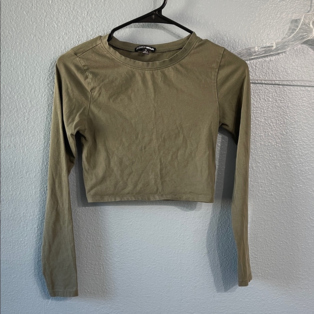 Fashion Nova Olive Long Sleeve Crop Top